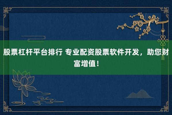 股票杠杆平台排行 专业配资股票软件开发，助您财富增值！