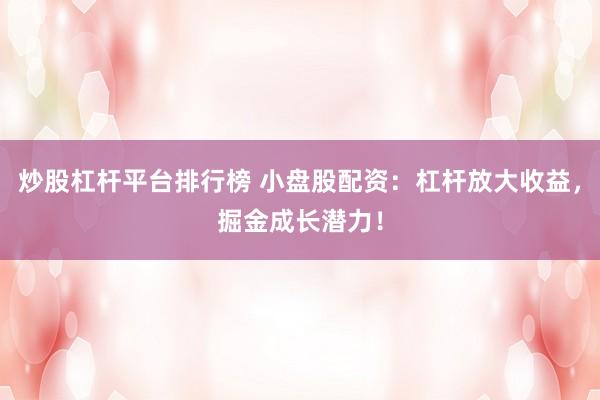 炒股杠杆平台排行榜 小盘股配资：杠杆放大收益，掘金成长潜力！