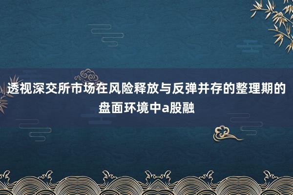 透视深交所市场在风险释放与反弹并存的整理期的盘面环境中a股融