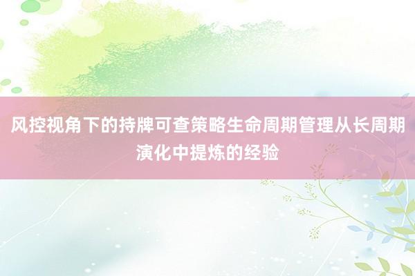 风控视角下的持牌可查策略生命周期管理从长周期演化中提炼的经验